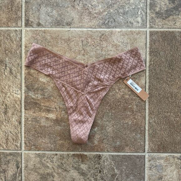 Skims Mesh Logo Thong Sienna Size XS - Picture 2 of 7